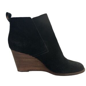Lucky Brand Yoniana Womens 9.5 M Wedge Bootie Black Suede Pull On Ankle Boot